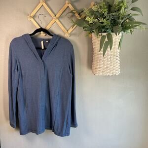 Purejill Womens Small Blue Long Sleeves V-neck Stretch Hoodie Sweater Button-Up